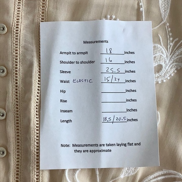 Anthropologie v neck embroidered shear sleeves elastic waist blouse size XS EUC - Picture 15 of 15